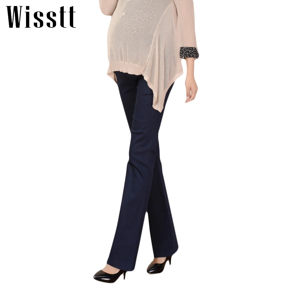 Wisstt Plus Size Maternity Pants Pregnant Abdomen Wide Leg Office Bell-Bottom High Waist Solid Formal Straight Trousers | Мать и ребенок