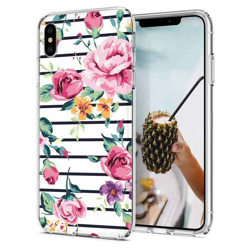 Мягкий чехол для телефона iPhone X XS XR чехлы из ТПУ цветной цветок пицца Бабочка Fundas