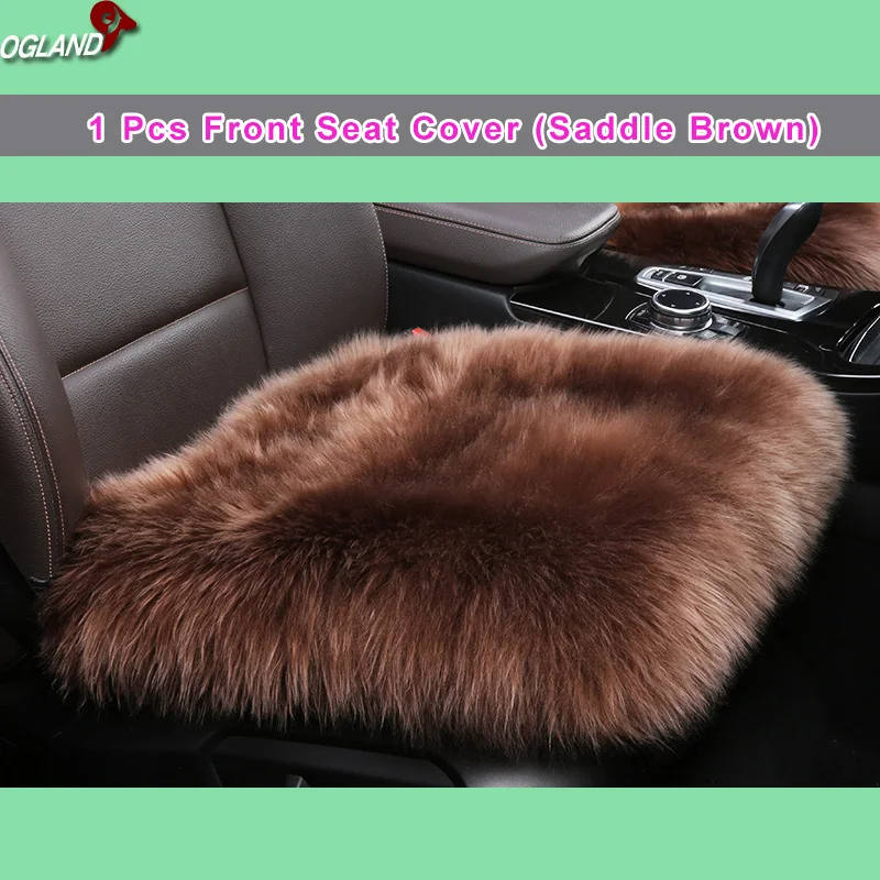 1pcs front Brown OGLAND, длинный шерстяной чехол для автокресла, набор, универсальный, для меха, авто, Мобильная Подушка, аксессуары для автомобиля, для автомобиля, Австралийская овчина, 3 шт - Название цвета: 1pcs front Brown