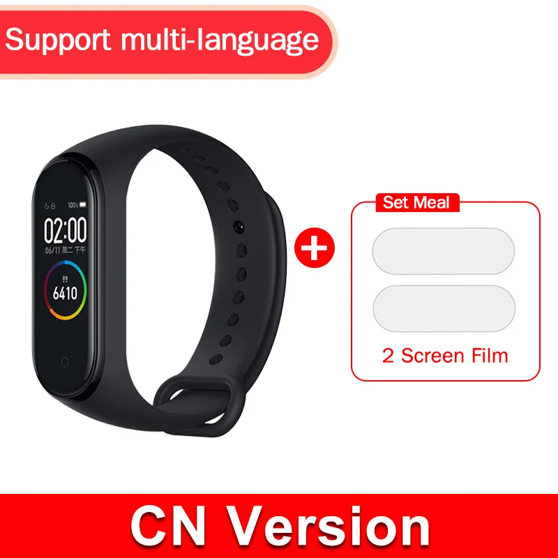 CN Add 2 Screen Film Глобальная версия,, xiaomi mi band, 4 цвета, экран,, новейший музыкальный умный Браслет, пульсометр, фитнес, 135 мА/ч, bluetooth 5,0 - Цвет: CN Add 2 Screen Film