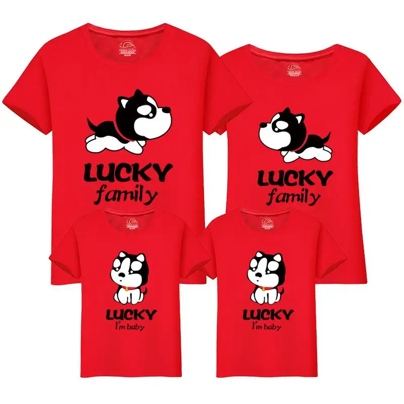Lucky Dog Качественный хлопок соответствующие Семейные футболки Одинаковые