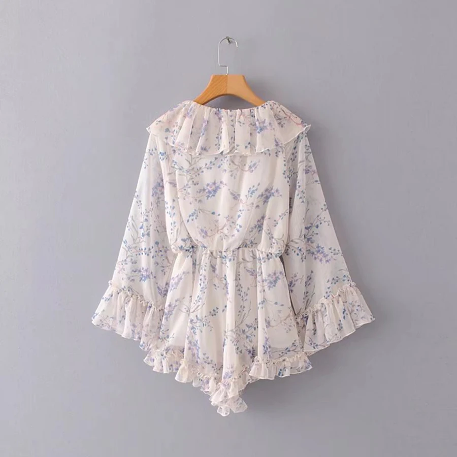 TEELYNN Цветочные boho женские костюмы 2018 принт шифон Длинные рукава Сексуальные