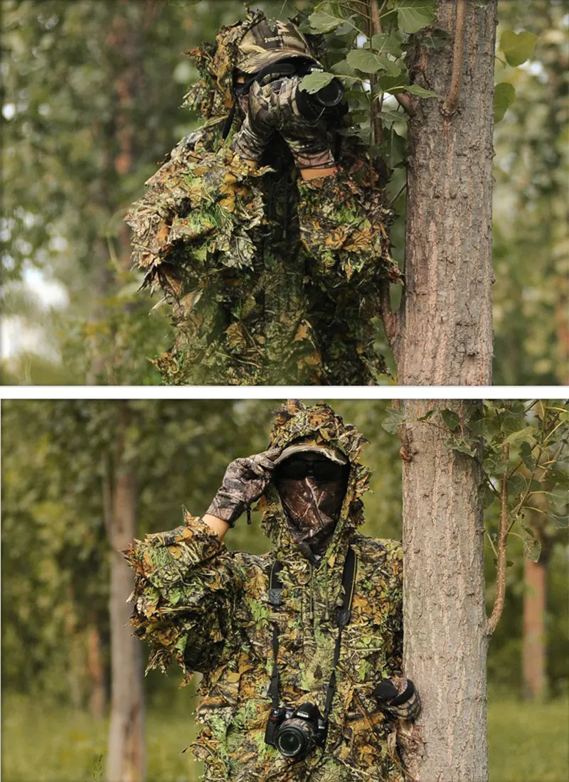 Охота птичий Прочный Открытый Лесной Снайпер Ghillie костюм комплект плащ военный 3D лист камуфляж одежда для джунглей