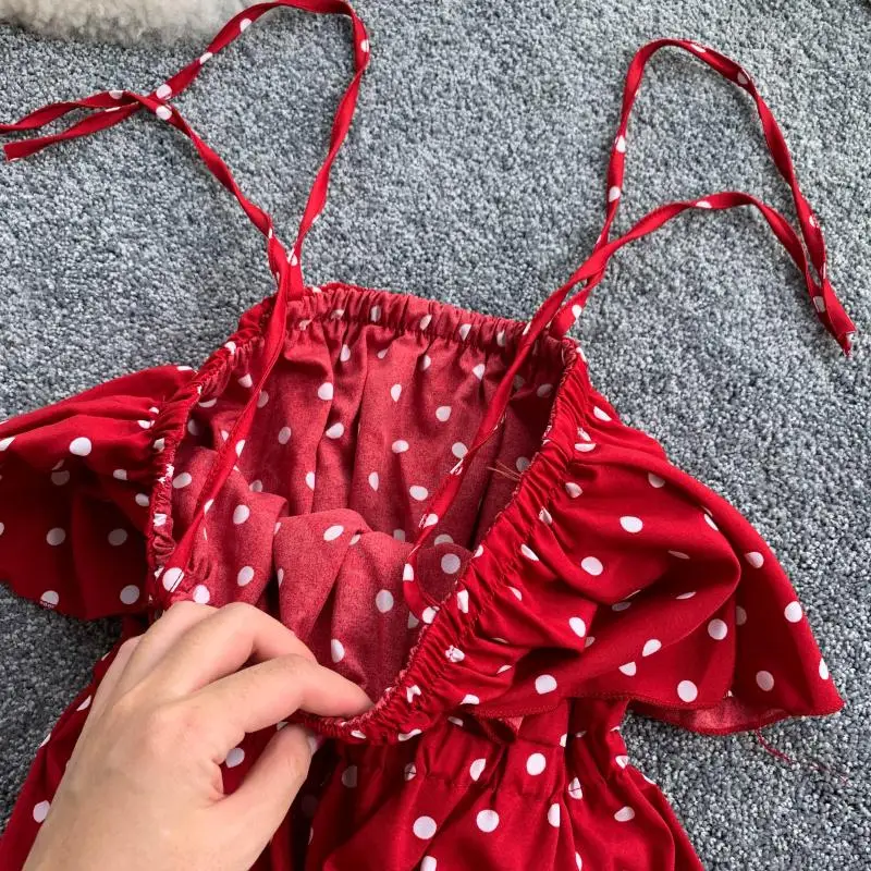 2019 новые модные женские комбинезоны в ретро горошек гофрированный топ с высокой