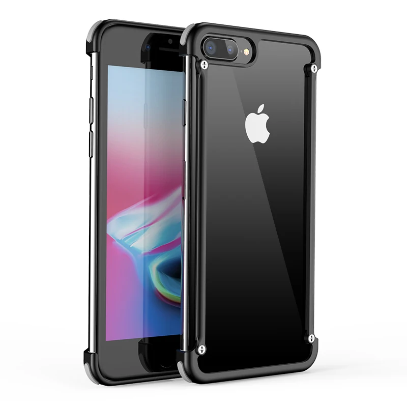 OATSBASF подушка безопасности металлический чехол для iPhone 7 Чехол индивидуальная подушка безопасности оболочка для Apple iPhone 7 Plus металлический бампер крышка с подарочной стеклянной пленкой - Цвет: Черный