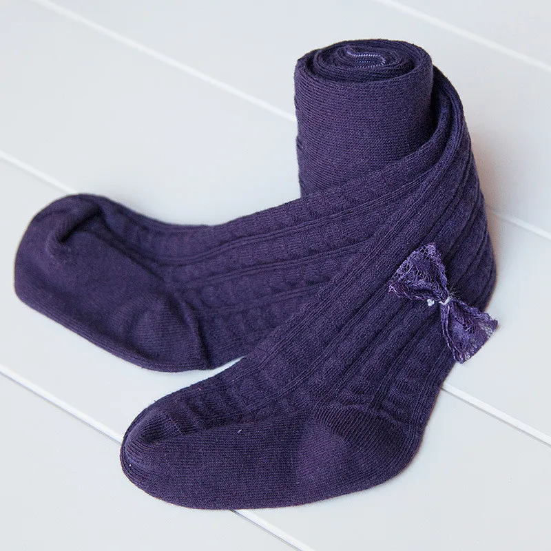 Женские колготки для девочек зимние однотонные милые чулки с бантом