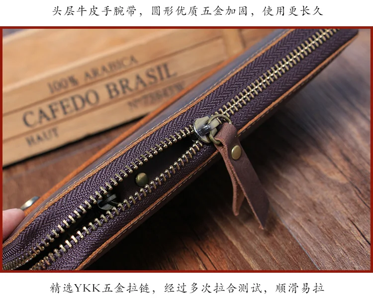 Vintage Crazy horse Genuine Leather Wallet Men Purse Long style Clutch Bag Male wallet zip around | Багаж и сумки