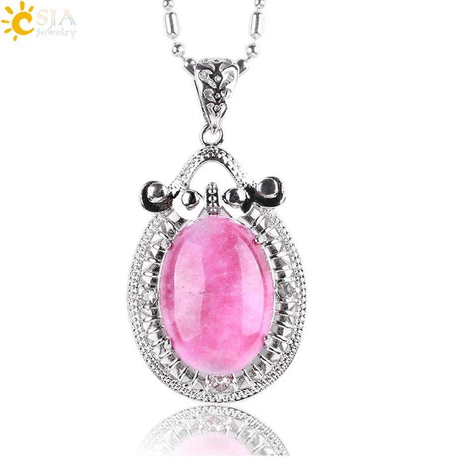 CSJA натуральный Овальный драгоценный камень подвеска маятник длинное ожерелье со