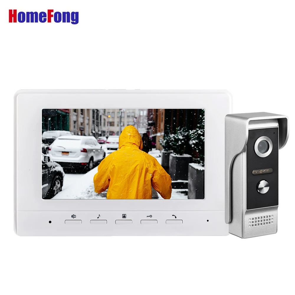 Homefong White Video Door Phone Intercom System  7 inch Wired Doorbell Camera IR Leds HD Ring Camera Dual way Talk Unlock