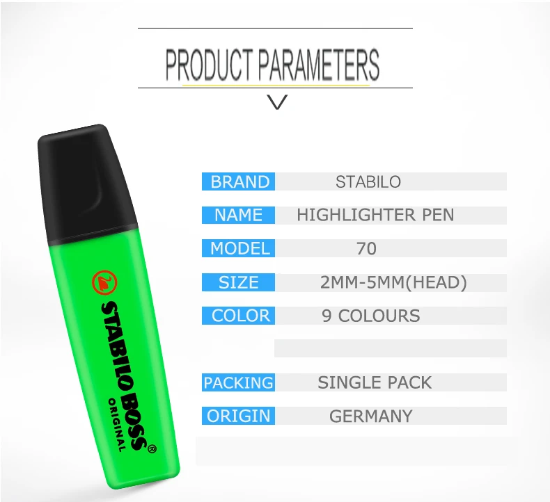 JIANWU 1pc STABILO BOSS 9 color Fluorescent pen Color highlighter pen Marker pen The earliest fluorescent pen in the world