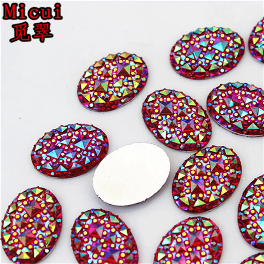Micui 50 шт. 10*14/13*18 мм крусталь AB полимерные Стразы с плоским основанием Стразы овальная спинка не Горячая фиксация кристалла СТРАЗА под камень для рукоделия MC26