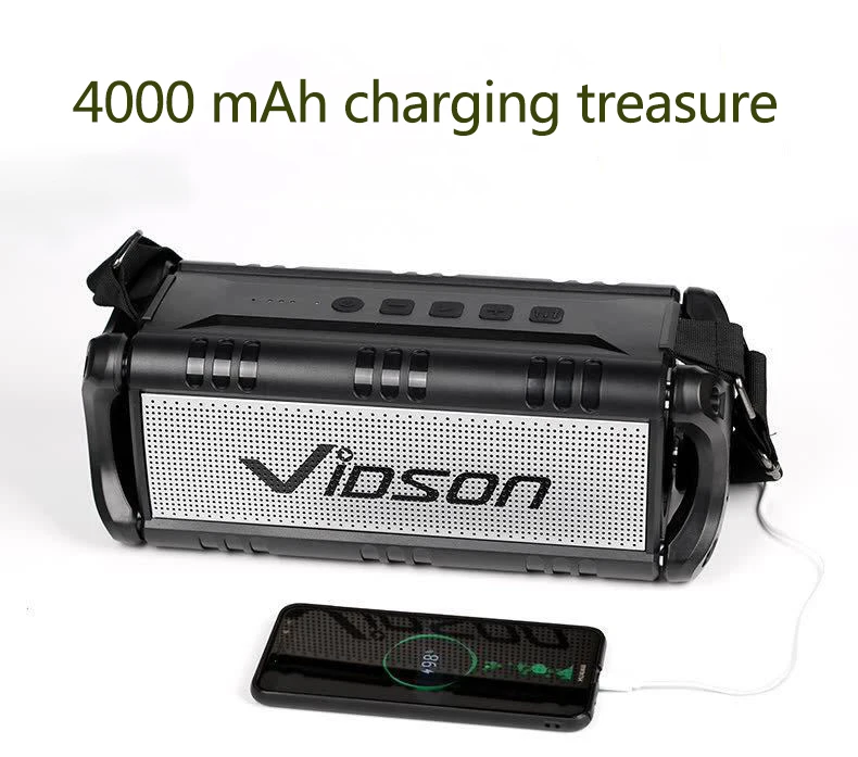 Vidson D8, уличные Bluetooth колонки, беспроводные 40 Вт, высокомощный сабвуфер, 360 объемный звук, 4000 мАч, для зарядки мобильного телефона