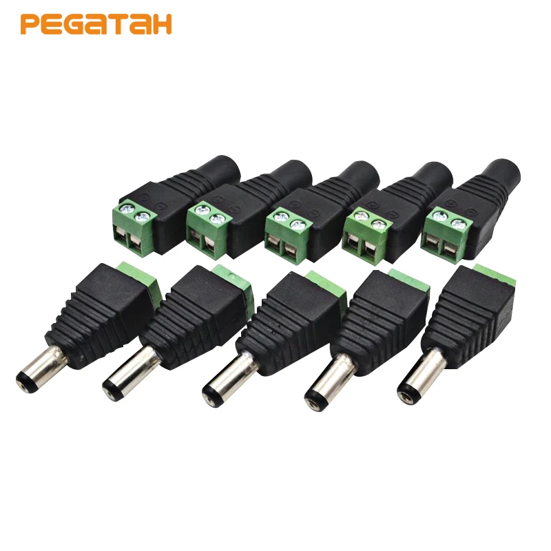 5 Pairs Male+Female DC Power Jack & Plug Screw-on Wire Connector for cctv cameras 10 pairs t plug male