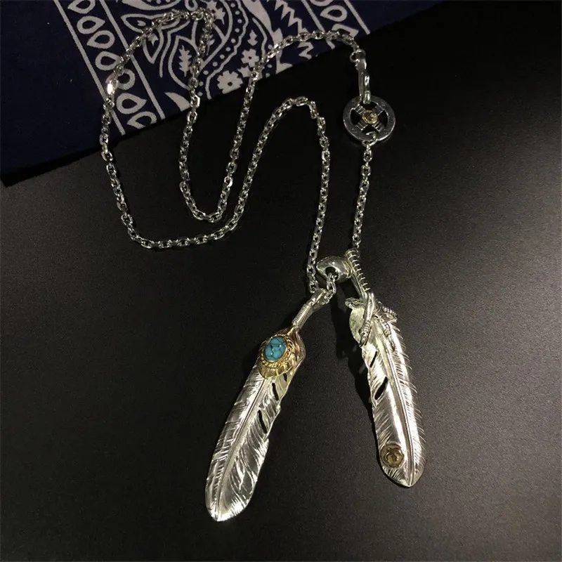 Native Indian Tribe Стерлинговое Серебро 925 перо кулон для мужчин и женщин ожерелье из