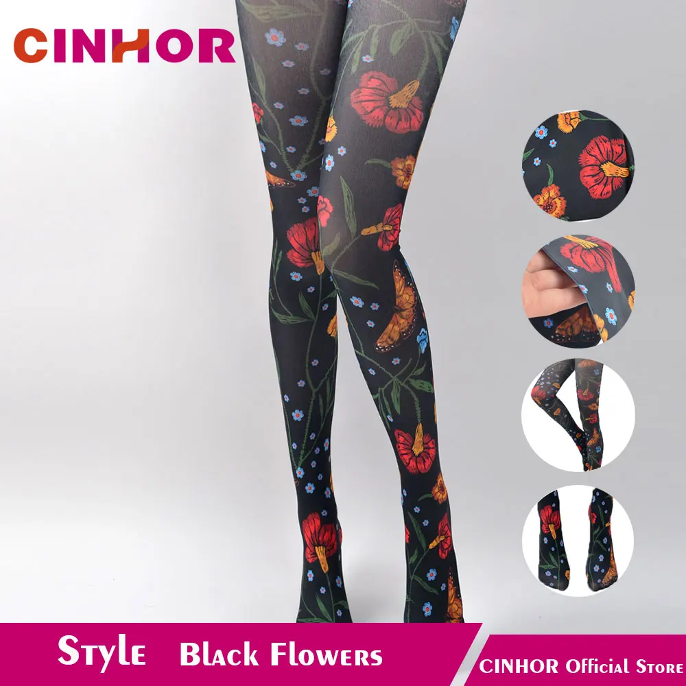Black Flower CINHOR оригинальные черные цветочные носки весна и осень Ретро мода сети Красный волна женский хип шелк хлопок - Цвет: Black Flower