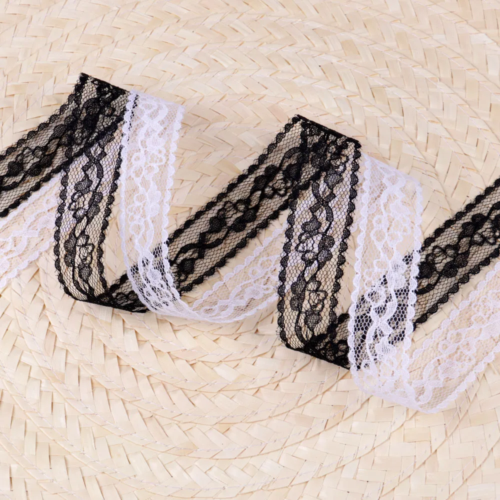 10 ярдов/партия красивая вышитая черно белая сетка кружевная отделка ткань
