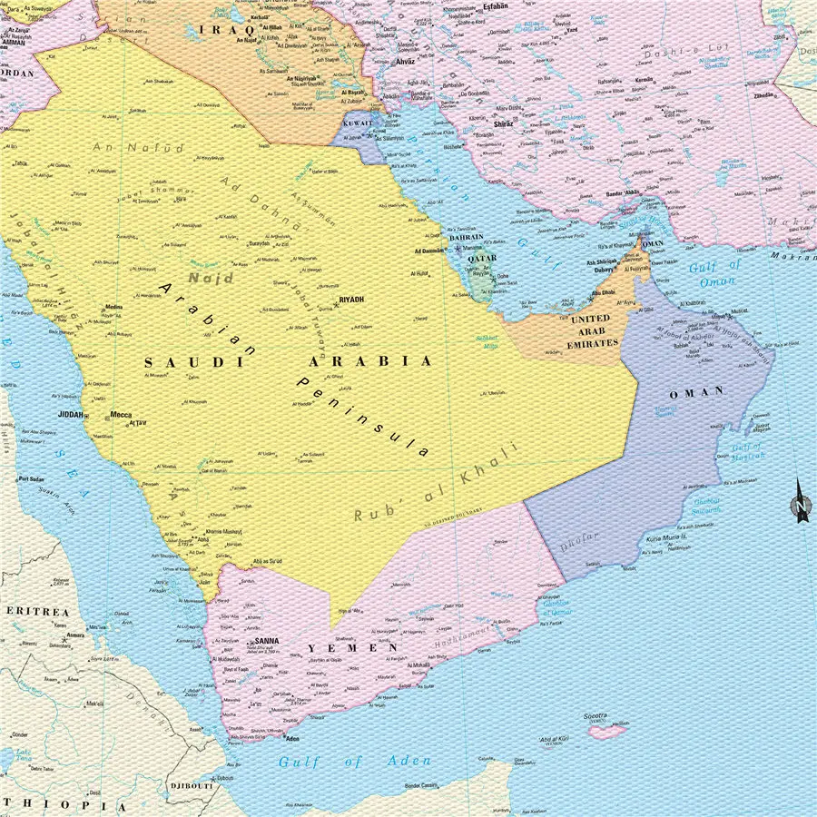Карта Ближнего Востока Высококачественная Картина на холсте грандиозная