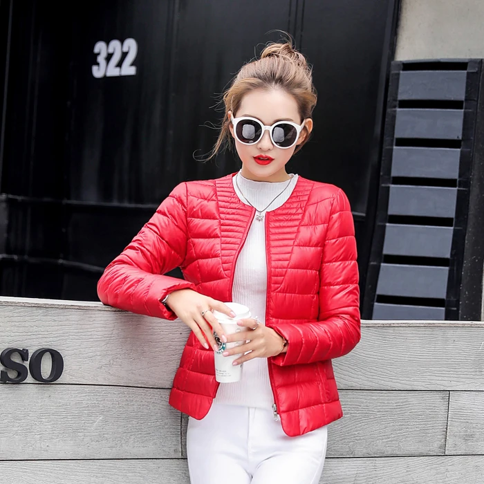 

2018 new winter coat short paragraph Slim Down padded jacket thin women's collarless was thin jacket JQ286