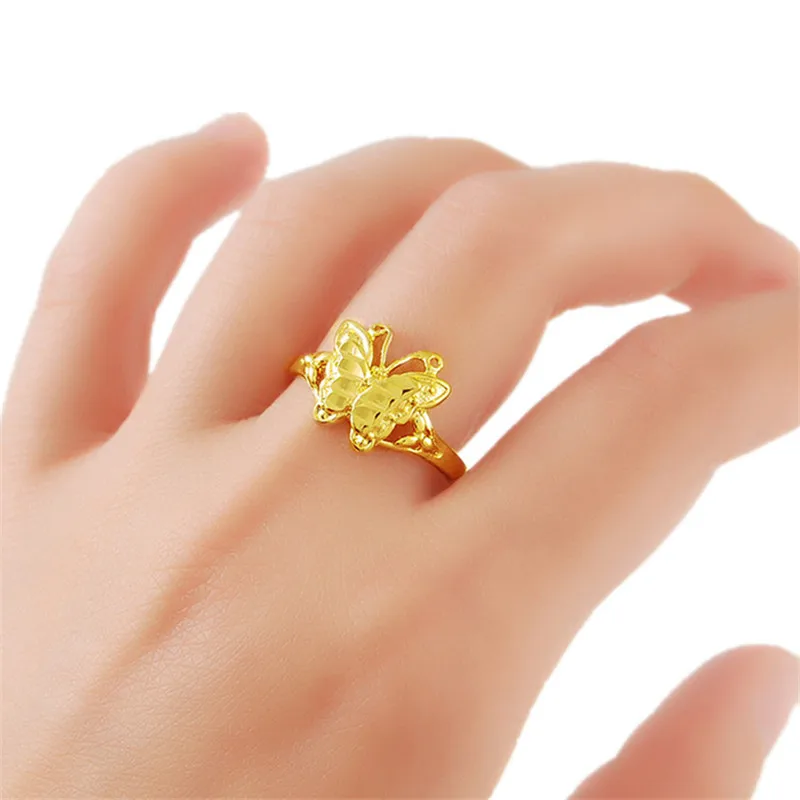 Женские кольца с золотым наполнителем модные 24 к золотого цвета бабочкой R017 |