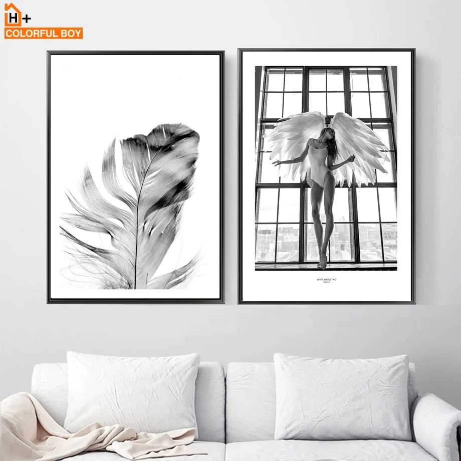 COLORFULBOY настенный художественный Принт Холст Картина девушка перо скандинавские