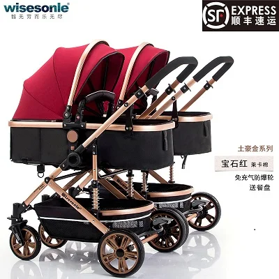 Red Babyfond легкая двойная коляска с высоким пейзажем, коляска может лежать, ударопрочная, складная, съемная коляска - Цвет: Red