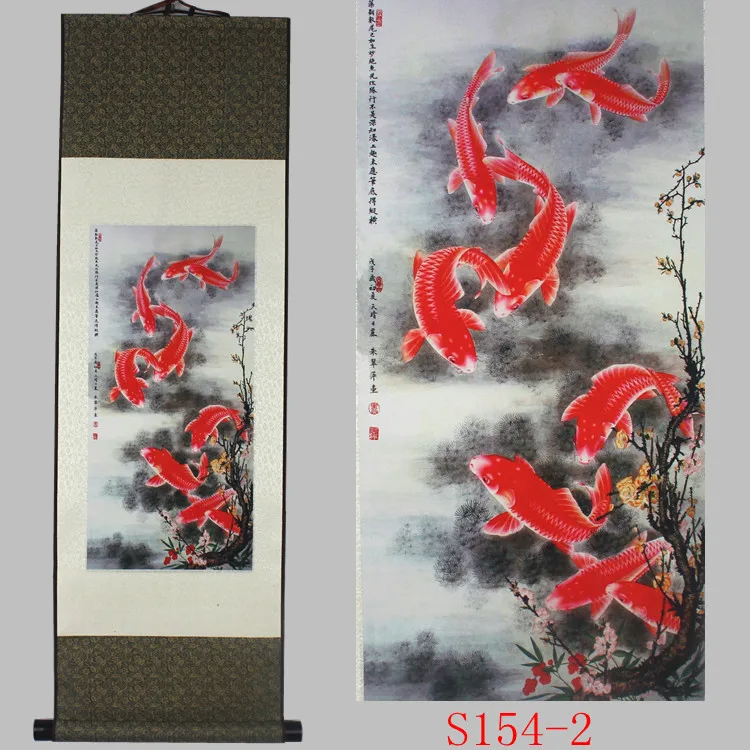 

Figure nine figure fish more than auspicious decorative painting paintings office entrance Feng Shui silk scroll painting