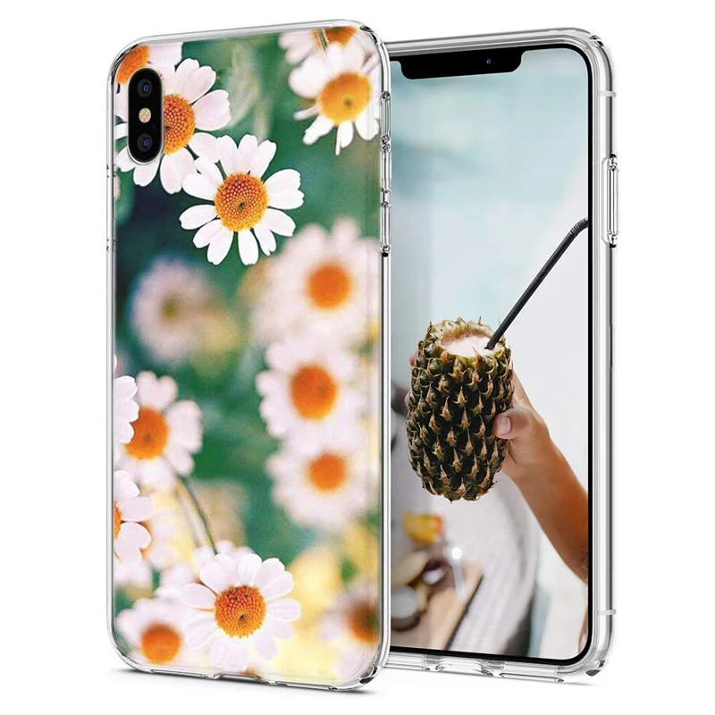 Soft Phone Case For iPhone X XS XR Covers TPU Colorful Flower Flora Leaves Painted Fundas iPhone6 7 8 Max E099 |