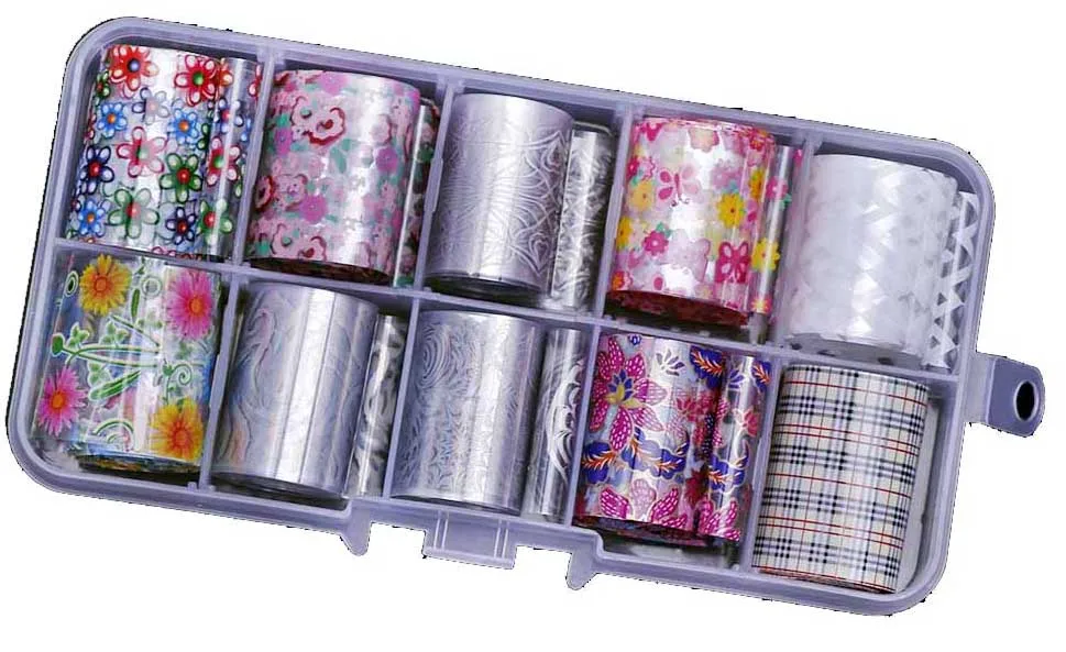 Set B 10 шт./компл. 2,5*100 см Лазерная Голография Звездное/цветы ногтевое искусство, Переводные фольги 10 Цвета блеск Стикеры нейл-арта переводная Фольга-пленка для Стикеры - Цвет: Set B