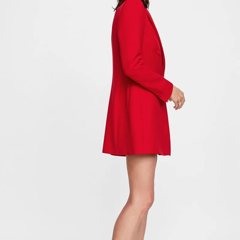 Женское элегантное двубортное пальто с отложным воротником и длинным рукавом