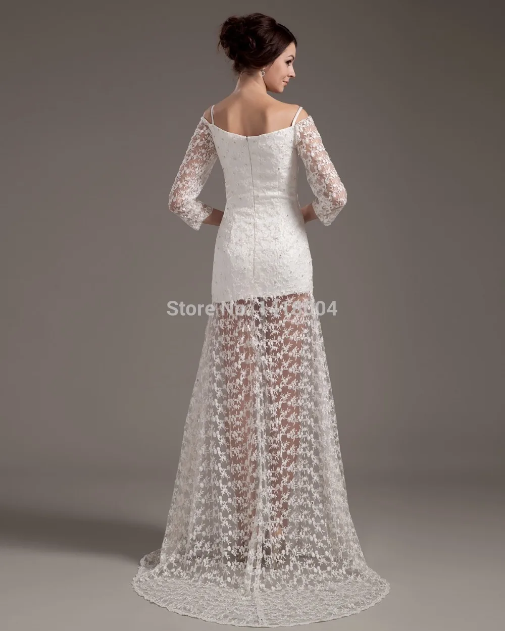 8New Arrival Sexy Mermaid Wedding Dresses White See through Lace Beaded Applique Spaghetti strap Three Quarter Bridal Gowns | Свадьбы и