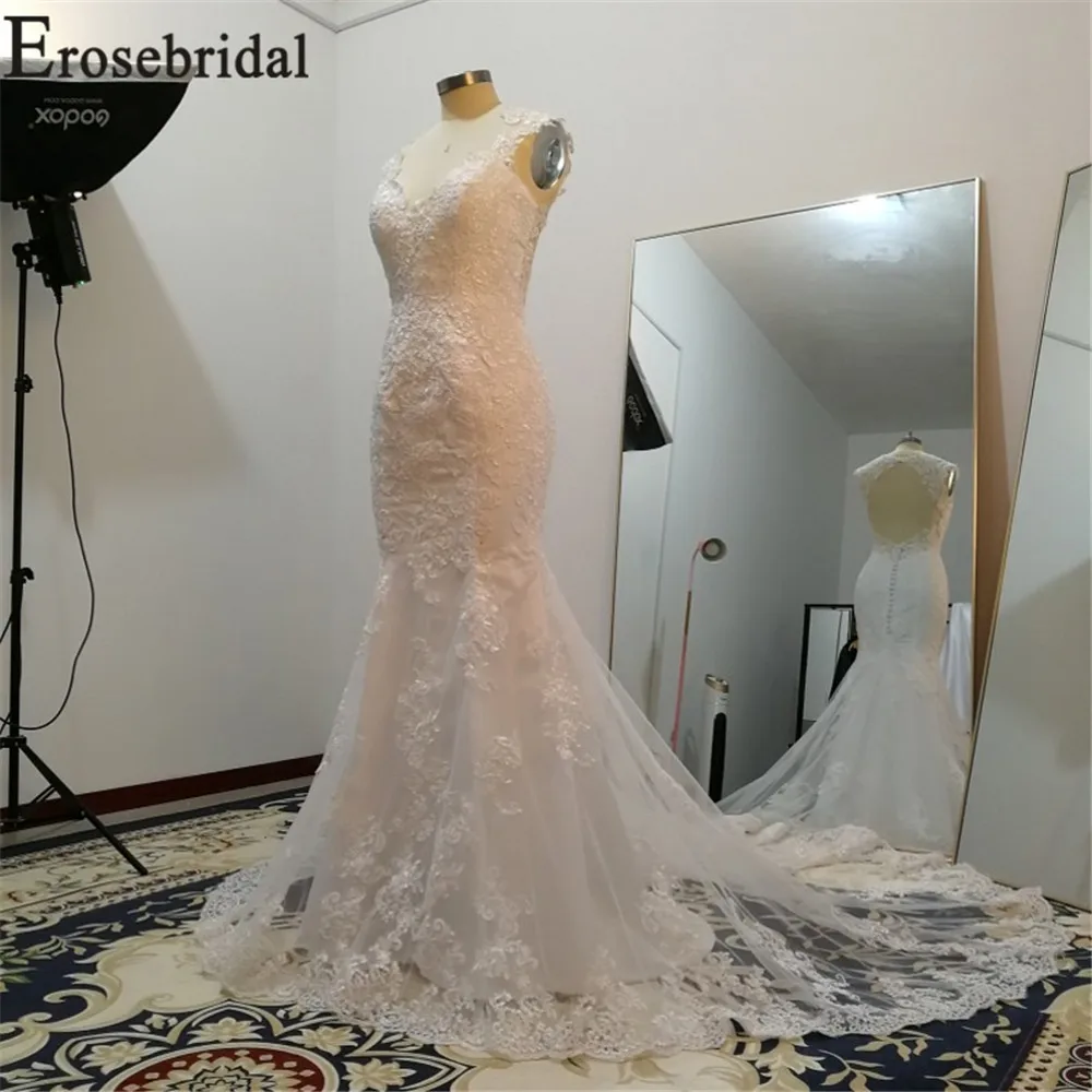 Свадебное платье с длинным шлейфом Erosebridal кружевное русалки свадебное