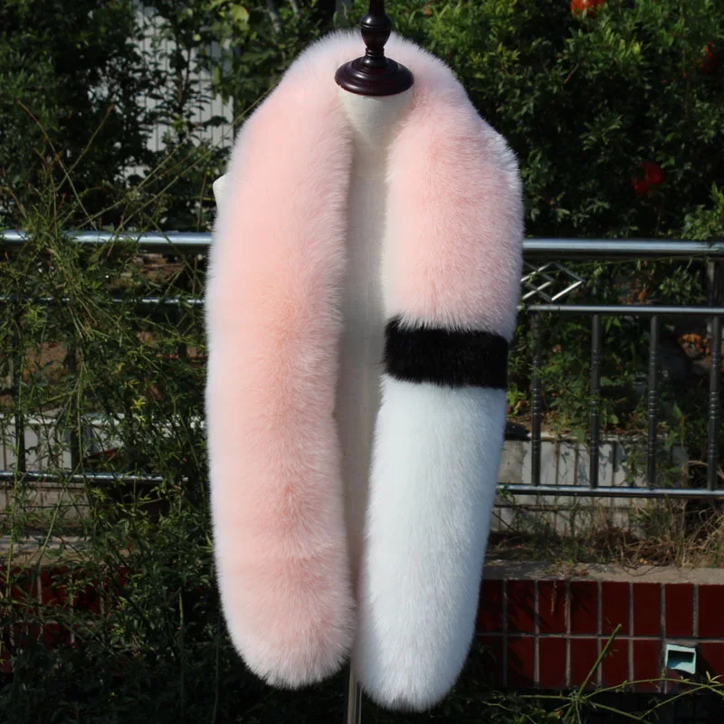 150CM Зимний женский шарф из искусственного меха, цветной мозаичный воротник-шаль из лисьего меха, большой длинный шарф.