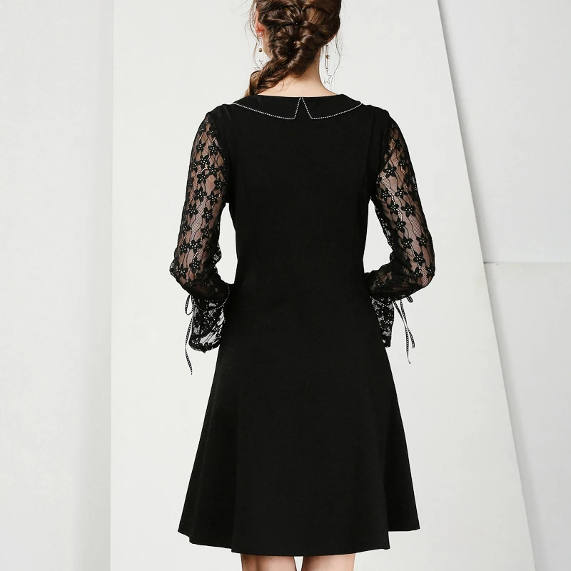 2019 Для женщин кружева Лоскутные платья осень большой Размеры модное элегантное