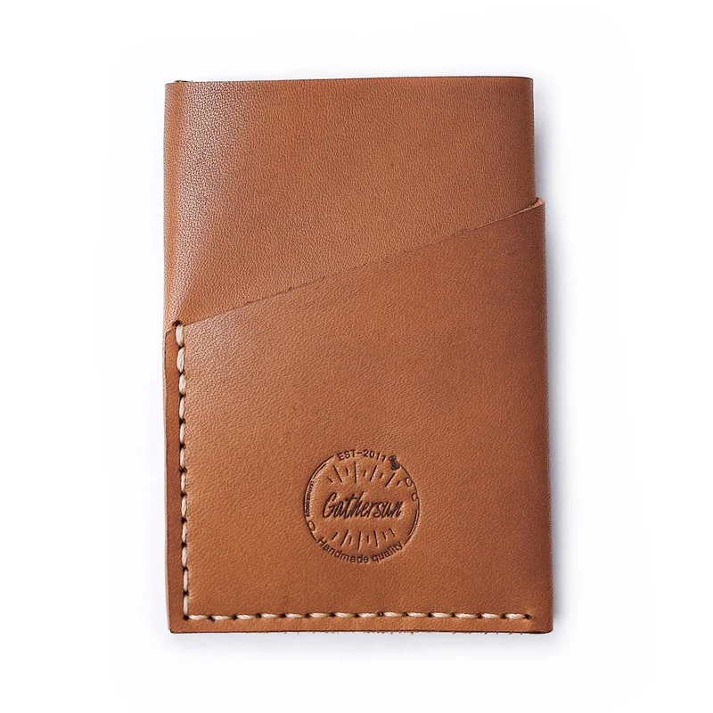 Light Brown Американский тонкий мини-кошелек из воловьей кожи, сшитый вручную кожаный мужской набор карт, сумка для хранения, кредитный держатель для карт - Цвет: Light Brown