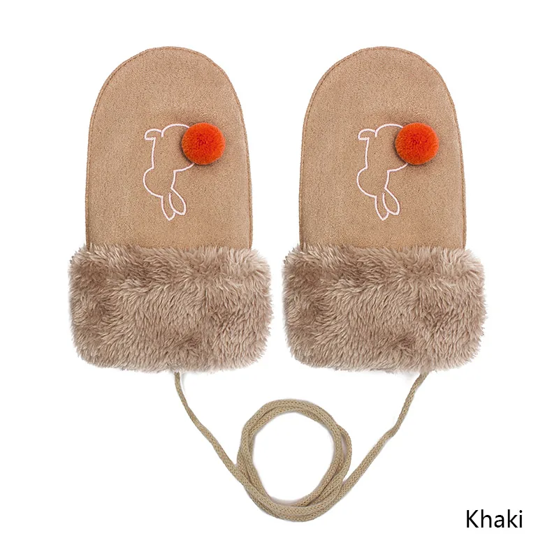 Khaki REAKIDS/Новинка; зимние милые детские перчатки с кроликом; варежки с героями мультфильмов; плотные детские перчатки; хлопковые зимние теплые перчатки; детские варежки - Цвет: Khaki