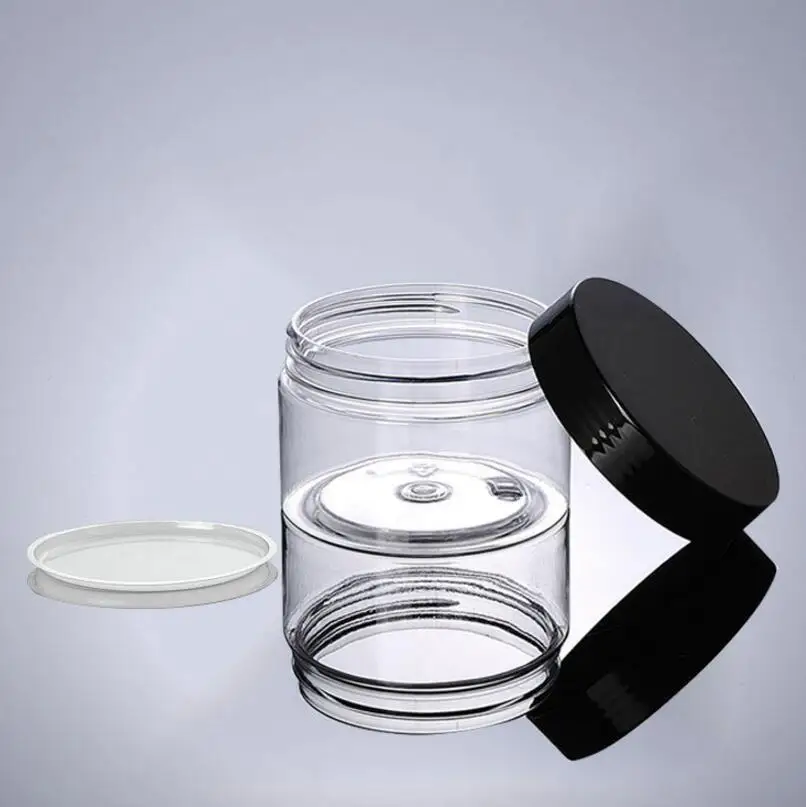 Прозрачные бутылки для крема из ПЭТ 150 г с черной крышкой пластиковый