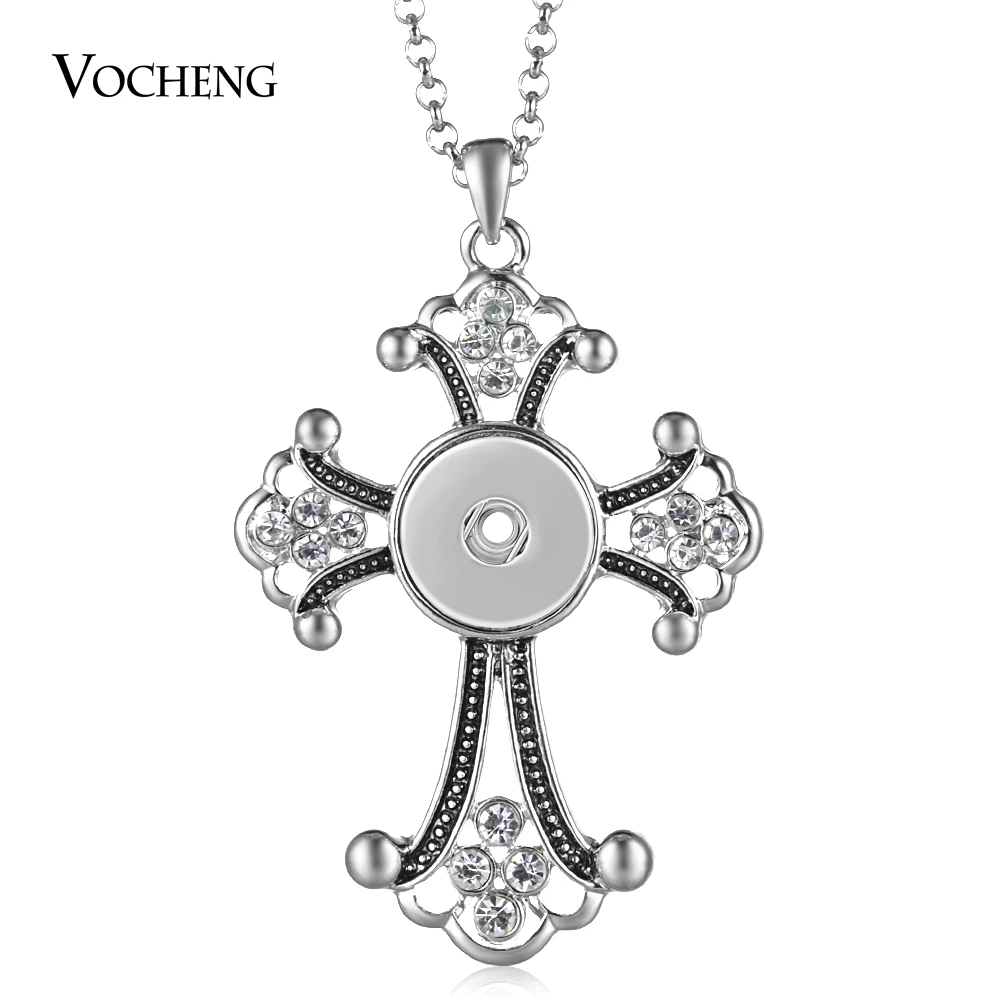 

10pcs/lot Vocheng 18mm Ginger Snap Jewelry Vintage Cross Pendant Necklace with Stainless Steel Chain NN-610*10 Free Shipping