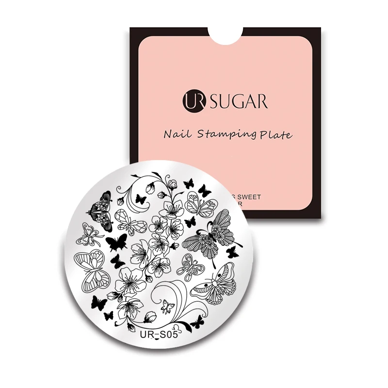 Ur Sugar Круглая Пластина для штамповки ногтей Летающая бабочка Цветочные лозы шаблон для маникюра дизайн ногтей Сделай Сам пластина изображение Трафарет Инструмент для ногтей