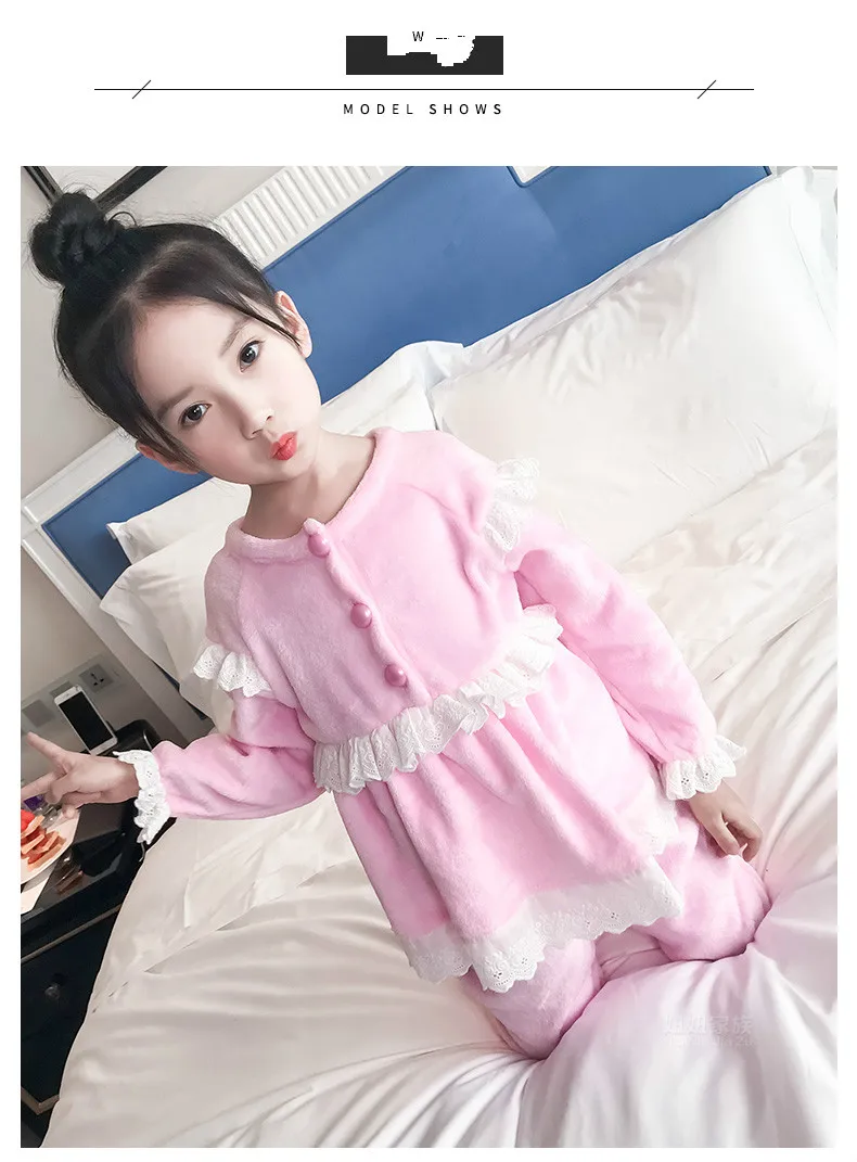 Коралловые бархатные пижамы для девочек зимняя коллекция 2017 г. новый прилив