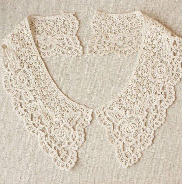 1 пара красивых кружевных воротников из 100% хлопка с бежевыми цветами аксессуары