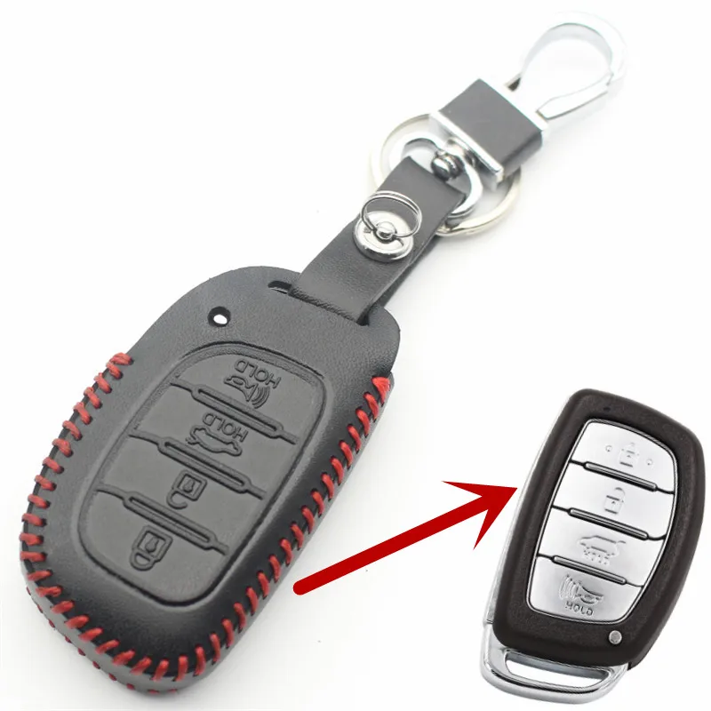 Red Thread FLYBETTER натуральная кожа 4 кнопки смарт ключ чехол для hyundai IX25/IX35/Elantra/Sonata/I40 стайлинга автомобилей L86 - Название цвета: Red Thread