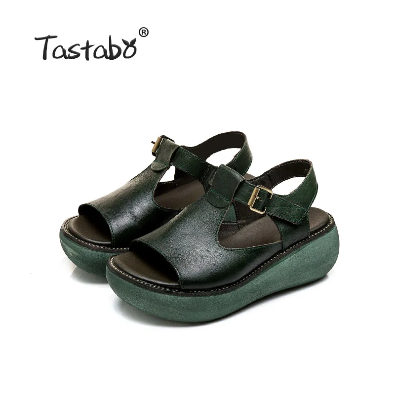 Green Taguabo/женские сандалии на толстой подошве из натуральной кожи; удобный дизайн; цвет желтый, зеленый; Повседневный стиль; S183-23; Размеры 35-40 - Цвет: Green