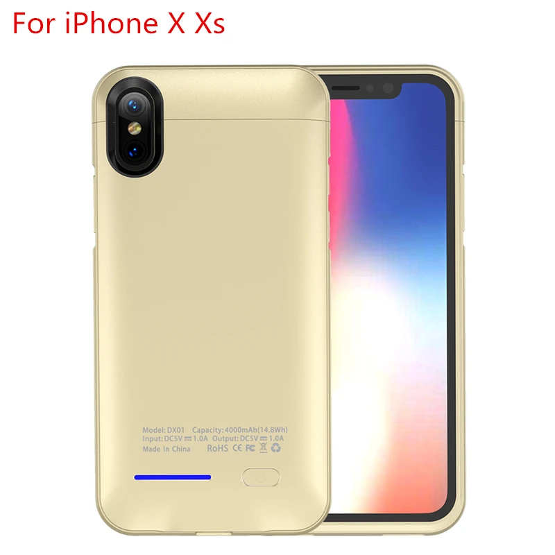 Чехол для iPhone XR XS Max, 4000 мА/ч, зарядное устройство, чехол, внешний аккумулятор, чехол для зарядки iPhone SE 5, 5S, 6, 6 S, 7, 8 Plus, противоударный - Цвет: For iPhone X Xs