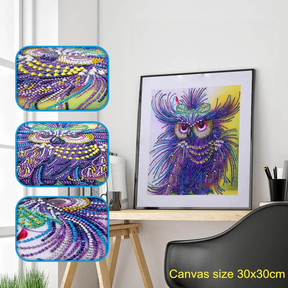 purple owl Алмазная картина особой формы, Бабочка, павлин, волк, сова, цветок, сделай сам, 5D, частичная дрель, наборы для вышивки крестом, Кристальные стразы, искусство - Цвет: purple owl