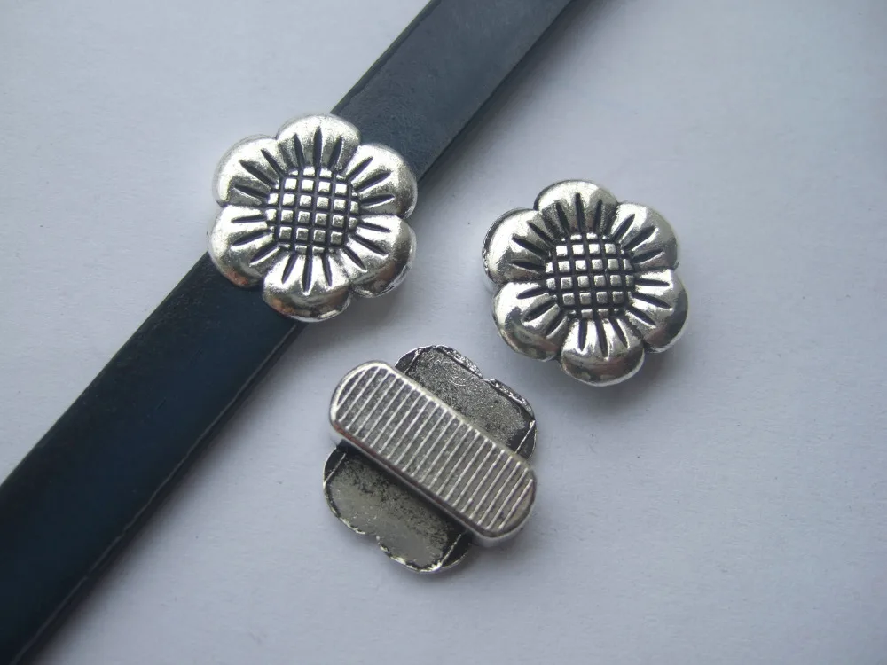 10 шт. античные серебряные подвески подсолнуха слайдер разделитель бусины для 5 мм