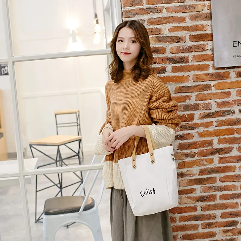 Beviah Spring summer leisure canvas bag portable joker contracted snap female single shoulder slope | Багаж и сумки