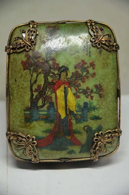 Фото Изысканная китайская Серебряная фарфоровая шкатулка ручной работы с бабочкой и