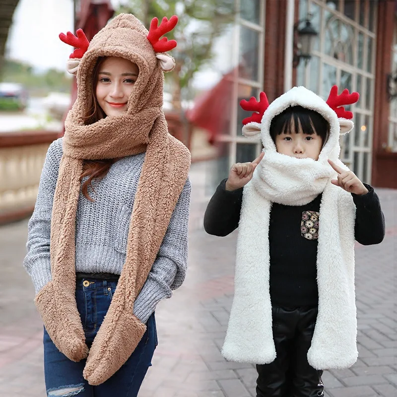 Мать и дочь зима теплая шапка шарф перчатки 3 In1 Onesie удобный мягкий искусственный
