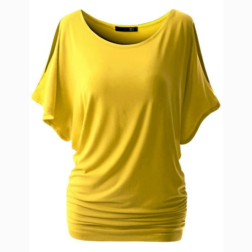 Женские однотонные футболки с рукавом летучая мышь повседневные свободные