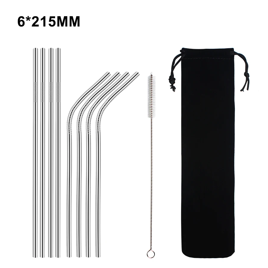 

4/8Pcs Reusable Drinking 304 Stainless Steel Straw Set Metal Environmental Straws Tea Drink with Cleaner Brush For Mugs 20/30oz